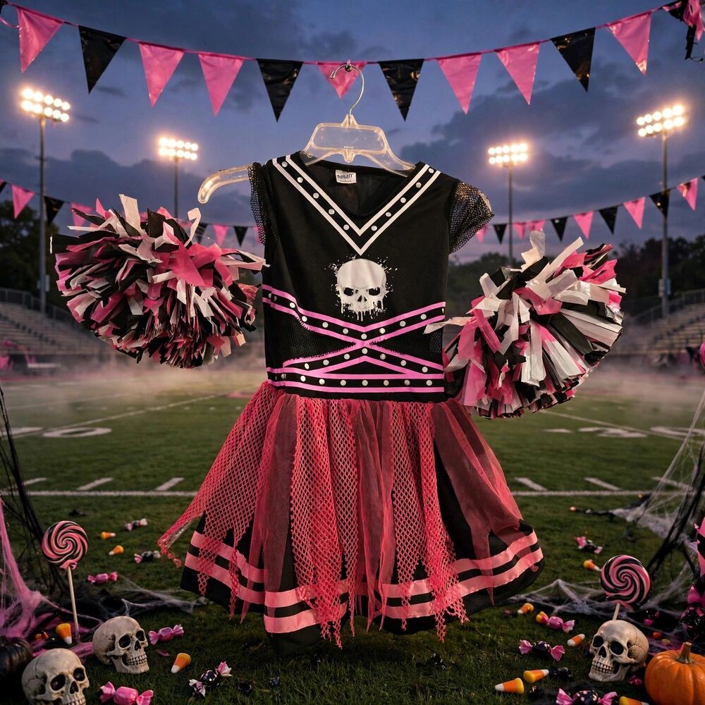 Spirit Skeleton Cheerleader Halloween Costume Dress Pom Poms Medium C234 Monster